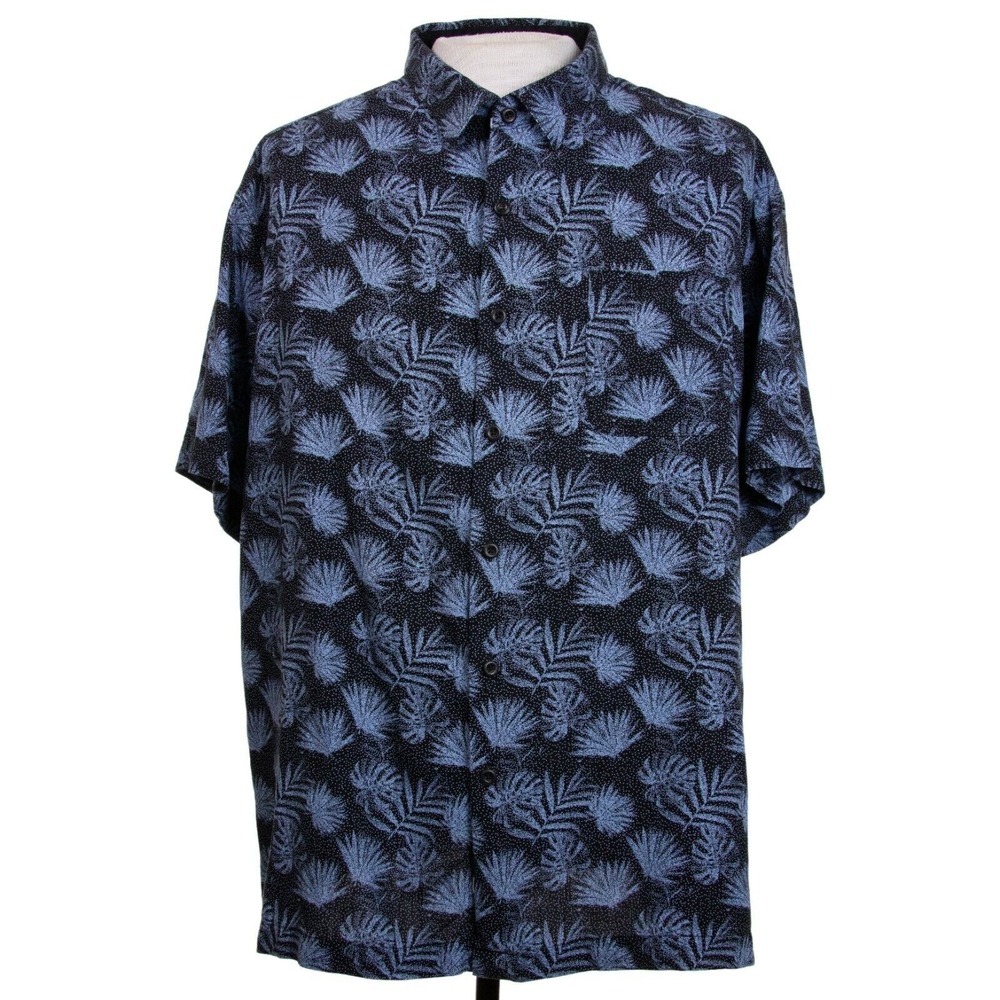 Nat Nast Mens 2XL Blue Floral Beach Camp Hawaiian Silk Cotton‎ Blend Shirt